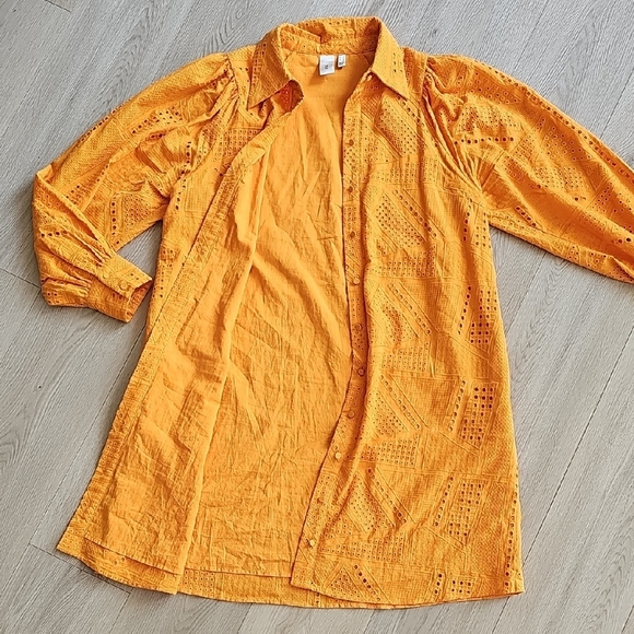 YAS Yasado Boho Alt Button Longsleeve Eyelet Collared Shirt Dress, Medium - Picture 2 of 16